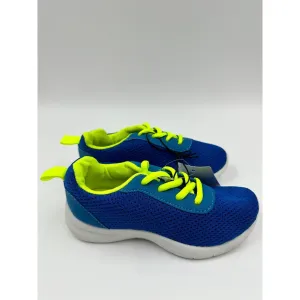 Small Kid size 12 Vibrant Blue Sneakers, with Yellow Laces and White Soles