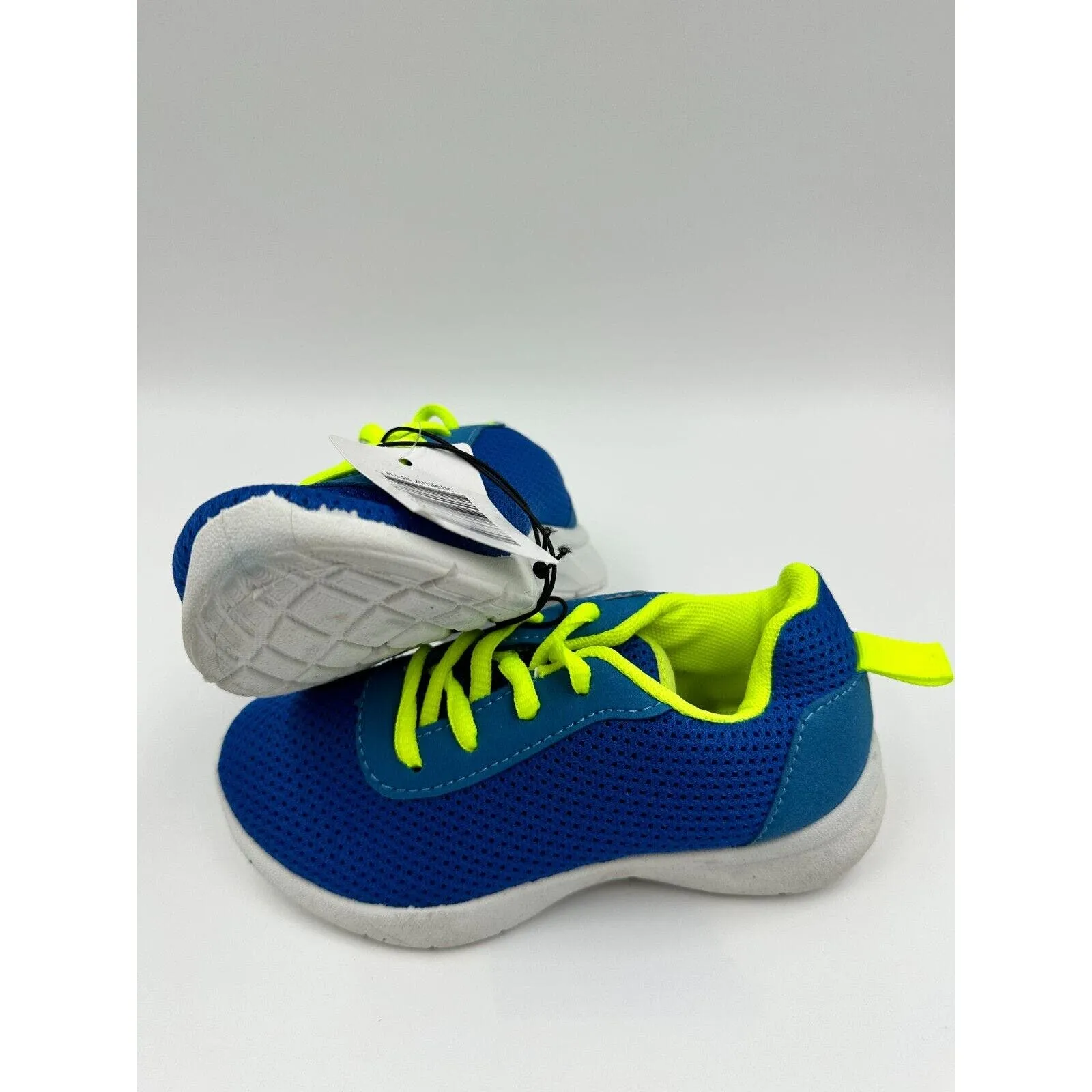 Small Kid size 12 Vibrant Blue Sneakers, with Yellow Laces and White Soles