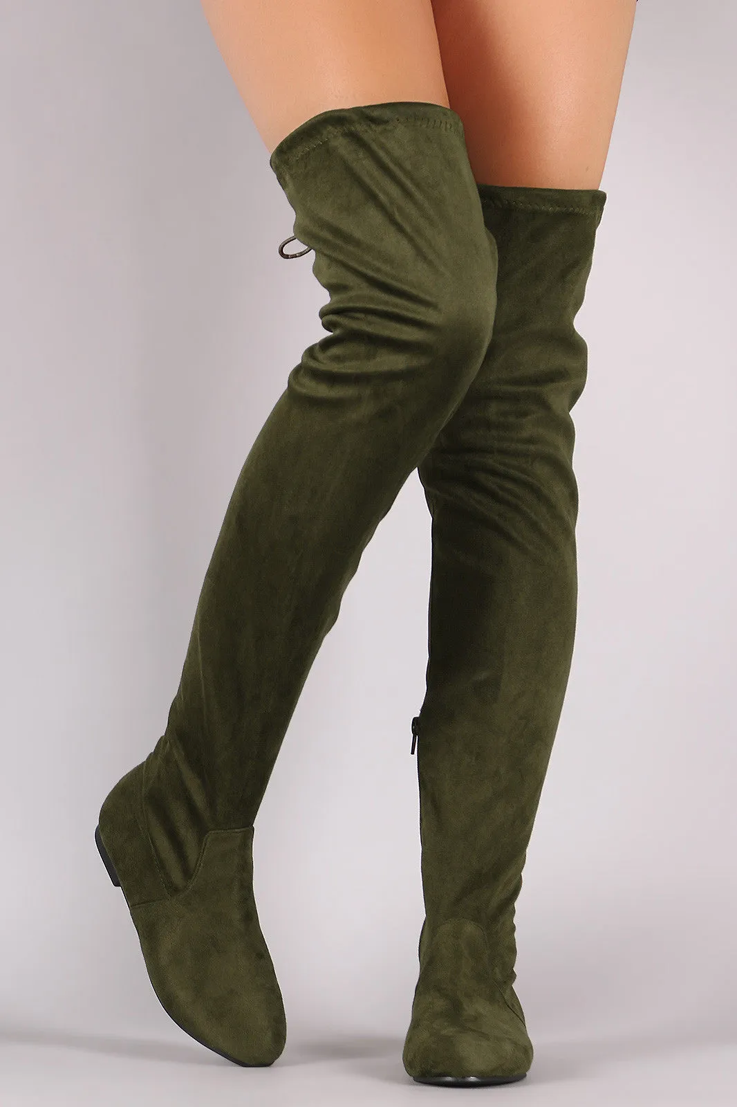 Suede Drawstring Tie Over-The-Knee Flat Boots