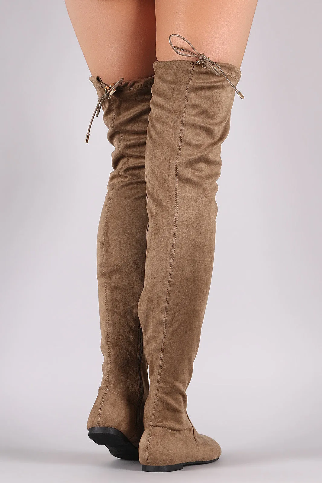 Suede Drawstring Tie Over-The-Knee Flat Boots