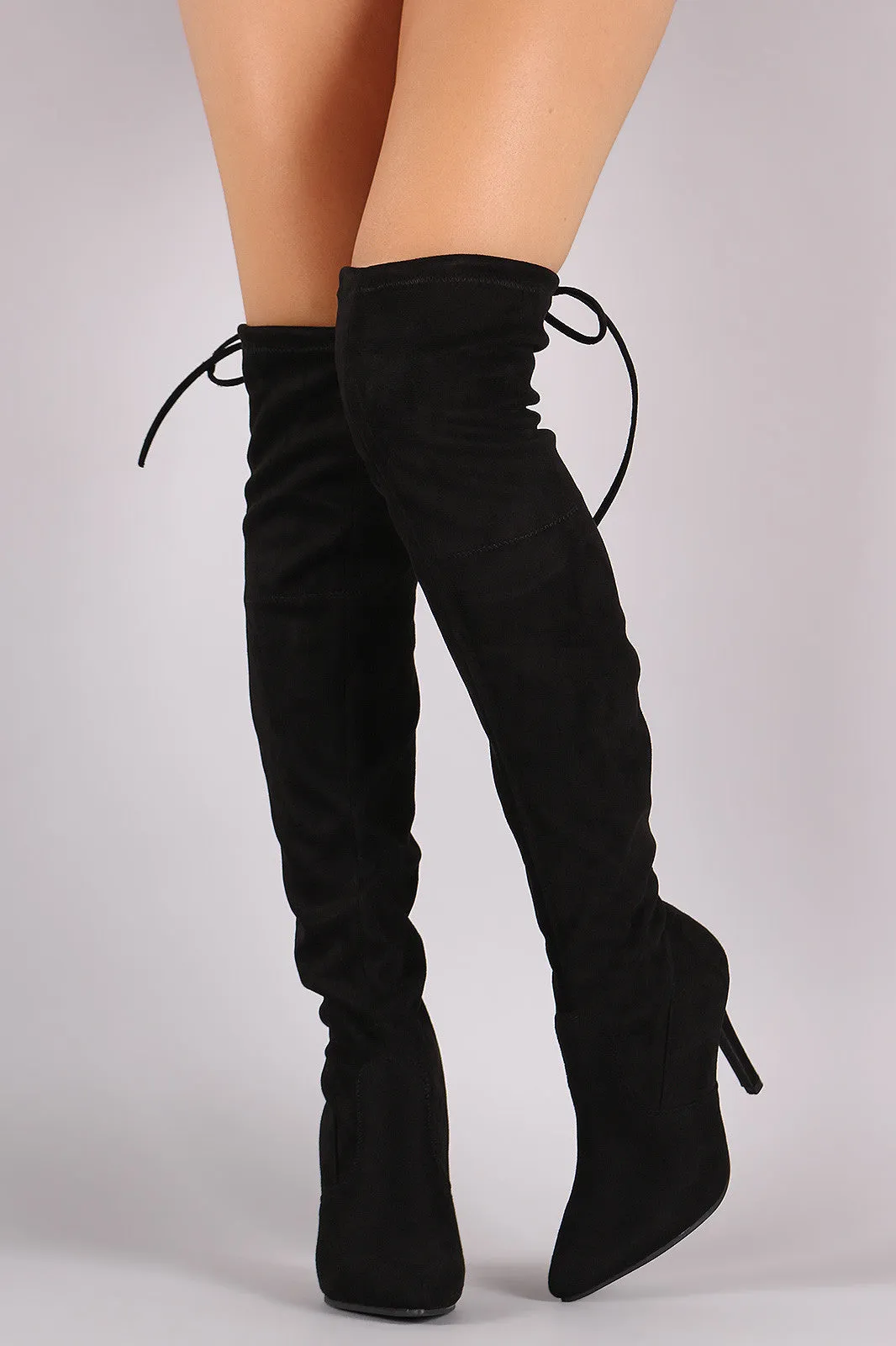 Suede Fitted Pointy Toe OTK Stiletto Boots