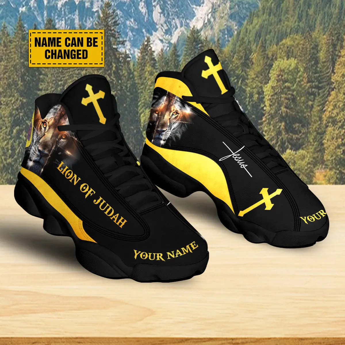 Teesdily | Personalized Jesus Christ Lion Of Judah Basketball Shoes, Jesus Cross Lion Running Shoes, Jesus Lovers Gift, Jesus Shoes With Thick Soles