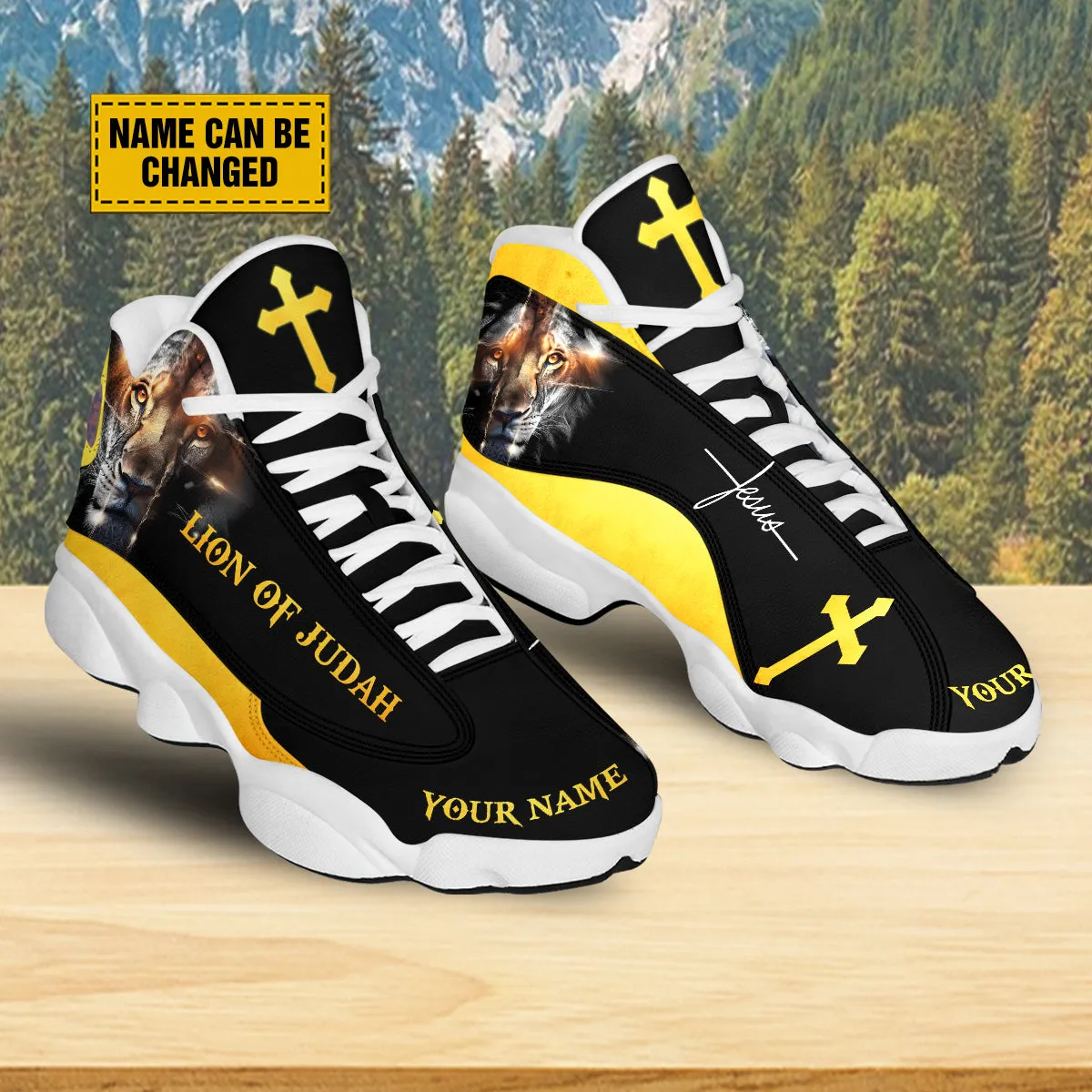 Teesdily | Personalized Jesus Christ Lion Of Judah Basketball Shoes, Jesus Cross Lion Running Shoes, Jesus Lovers Gift, Jesus Shoes With Thick Soles