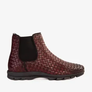 The Luxpre Burgundy Leather Handwoven Casual Chelsea Men Boot