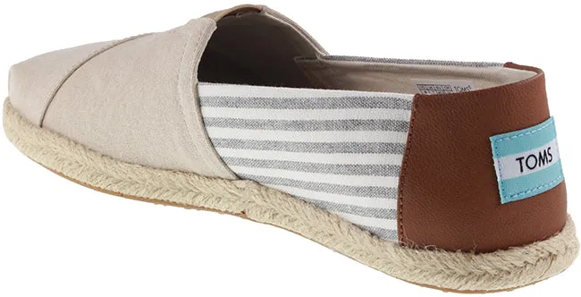 Toms Shoes Mens Espadrille Alpargata Chambray Stripes Desert Tan