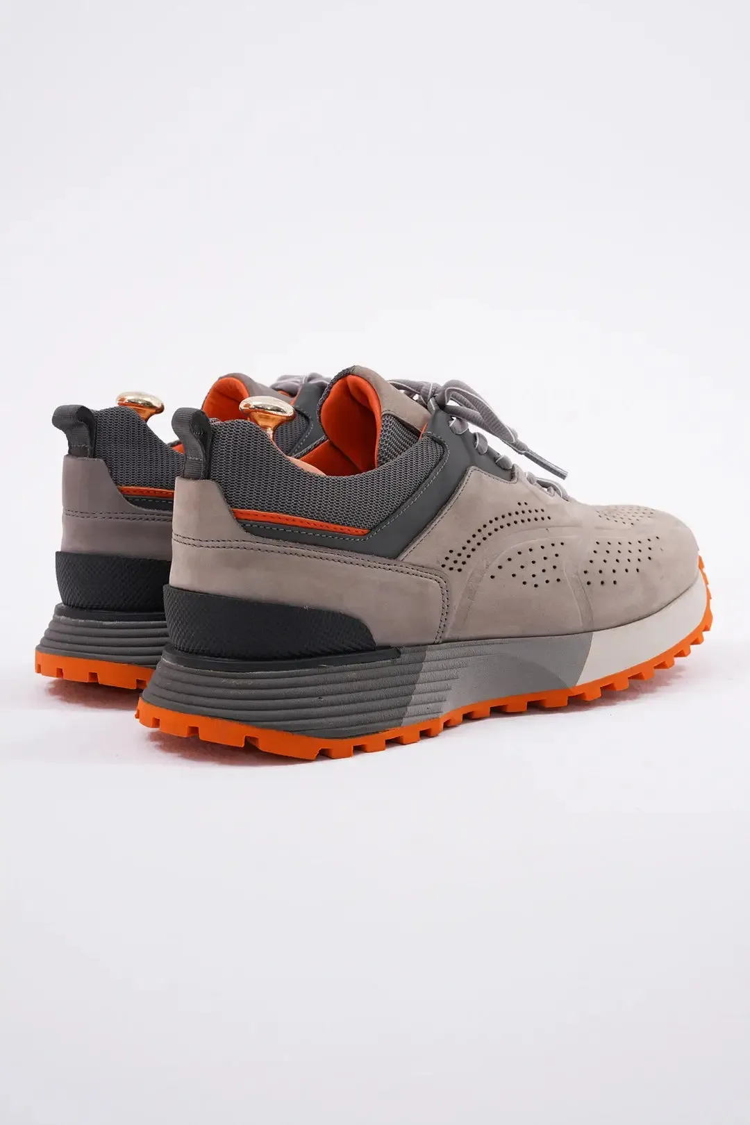 TrailBlaze Gray Leather Sneakers.