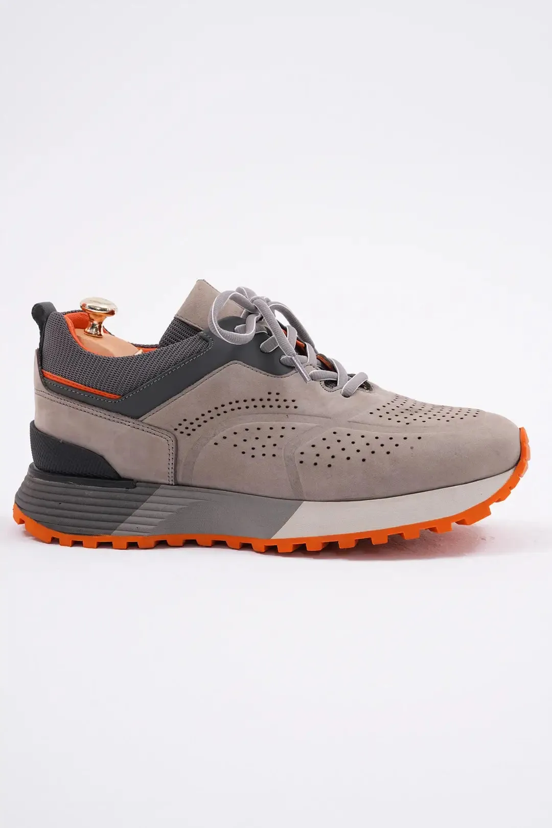 TrailBlaze Gray Leather Sneakers.