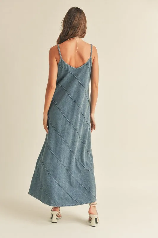 Washed Denim Detail Maxi Dress