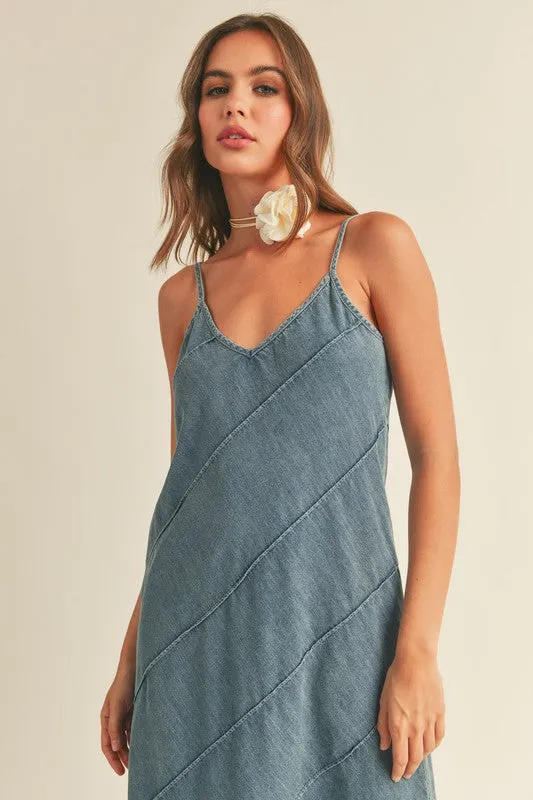 Washed Denim Detail Maxi Dress