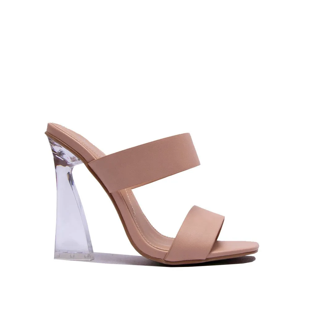 Womens Double Strap Lucite Slide Heel Sandals - Nude