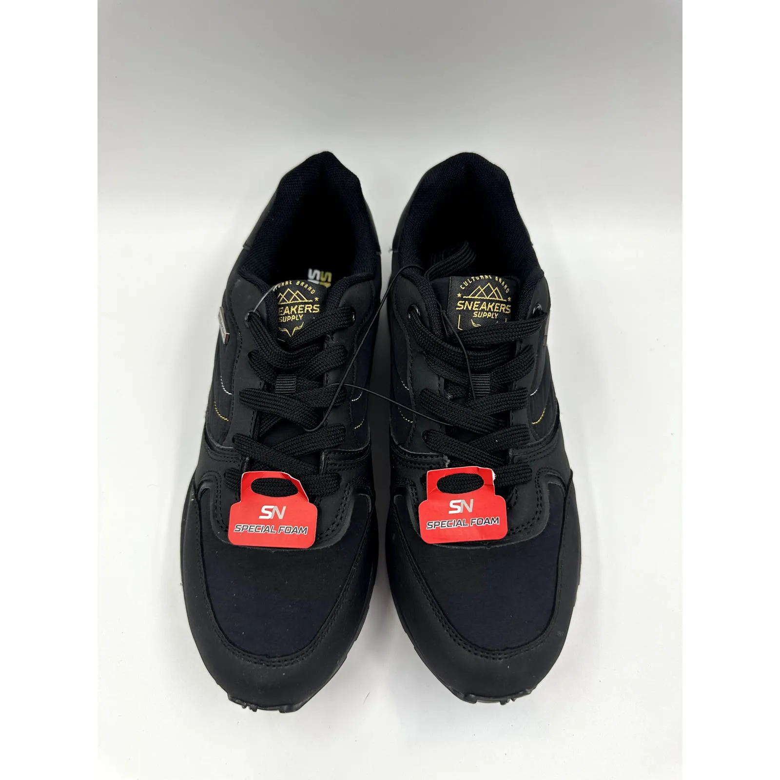 Women's Size 7.5, Black on Black Low Top Sneakers with Foam Insole