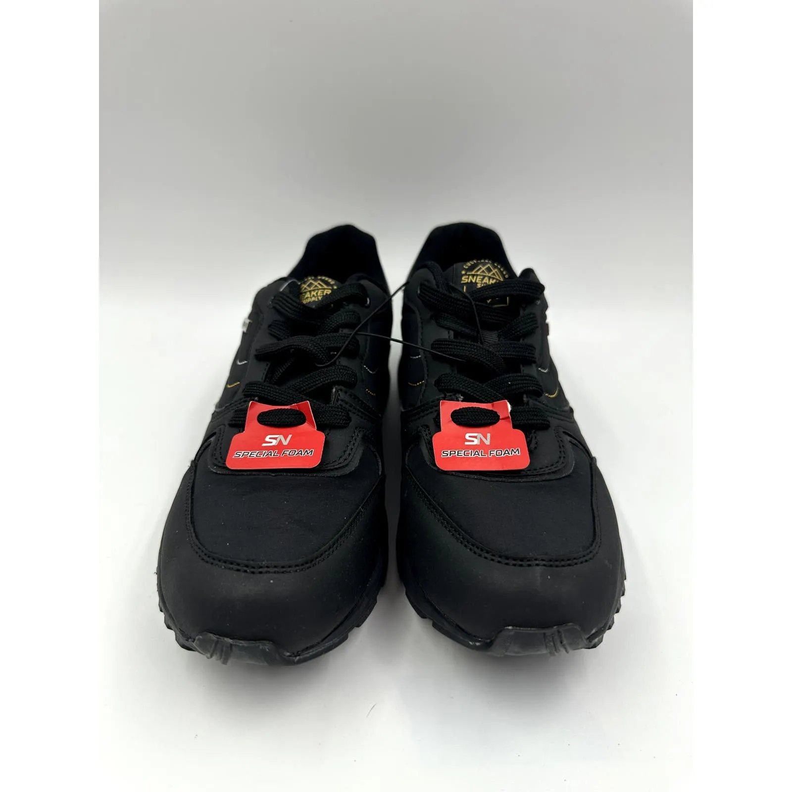 Women's Size 7.5, Black on Black Low Top Sneakers with Foam Insole