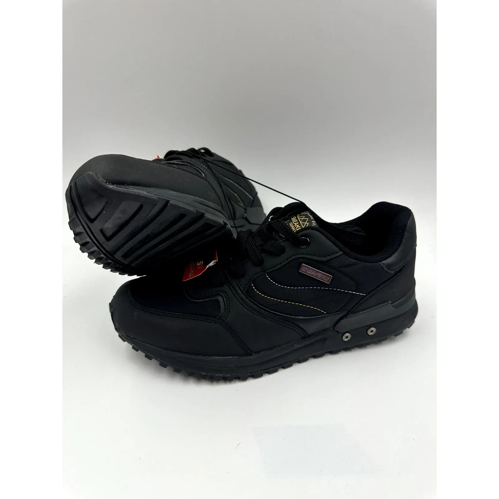 Women's Size 7.5, Black on Black Low Top Sneakers with Foam Insole