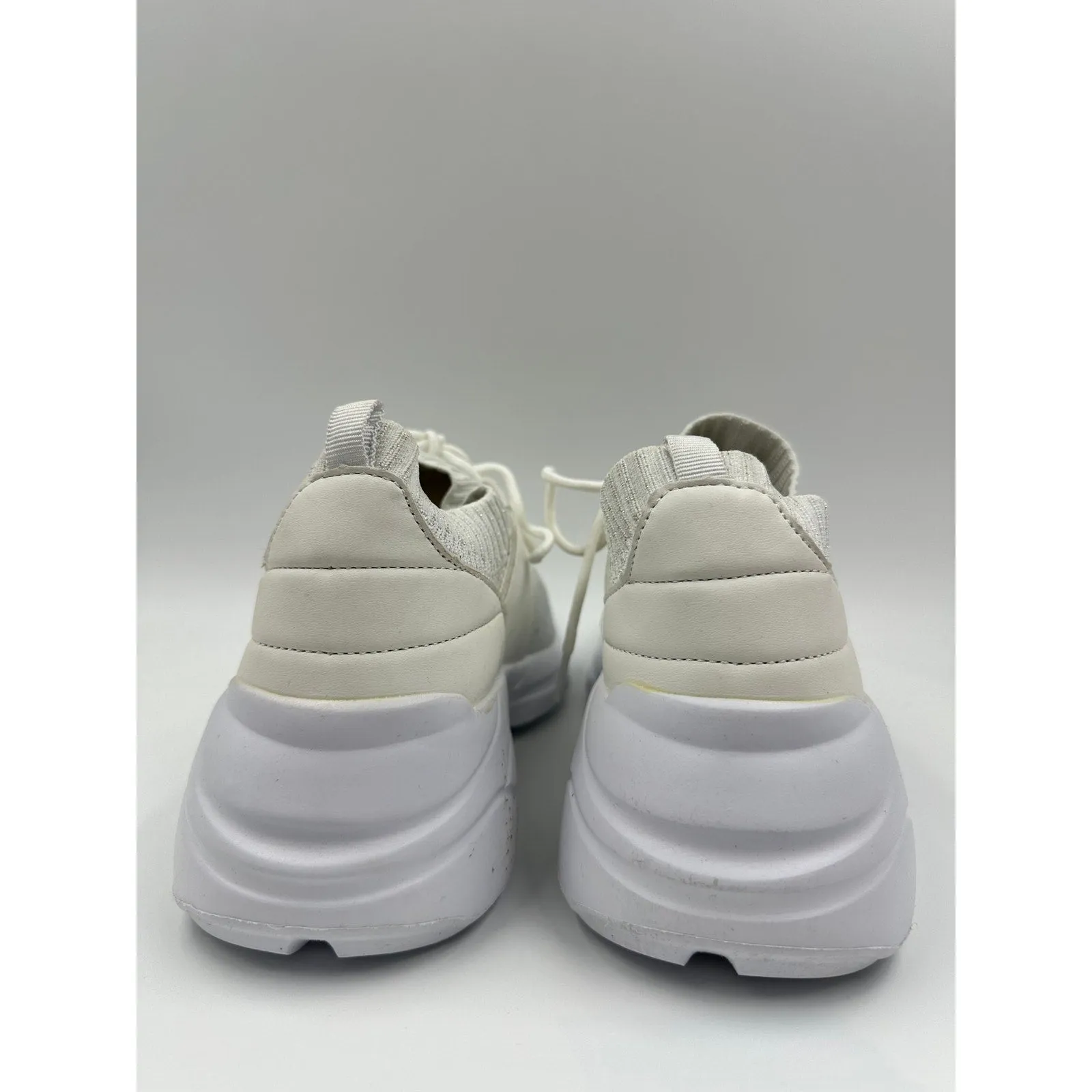 Women's Size 9, All White Knit Upper, Low Top Sneakers w/ Chunky 90s Style Sole